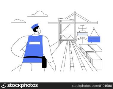Port customs abstract concept vector illustration. Port customs worker controls transcontinental goods logistics, export and import business, foreign trade, sea transportation abstract metaphor.. Port customs abstract concept vector illustration.
