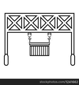 Port loader Railway crane with cargo container Lifting goods Logistic technology Terminal service icon outline black color vector illustration flat style simple image. Port loader Railway crane with cargo container Lifting goods Logistic technology Terminal service icon outline black color vector illustration flat style image