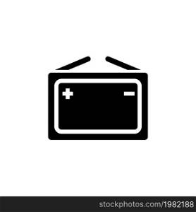 Portable Car Battery. Electricity Accumulator. Flat Vector Icon. Simple black symbol on white background. Portable Car Battery. Electricity Accumulator Flat Vector Icon