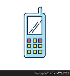 Portable cell phone RGB color icon. Wireless cellular telephone with buttons. Communication device. Handheld mobile phone. Electronic gadget. Technology. Isolated vector illustration
