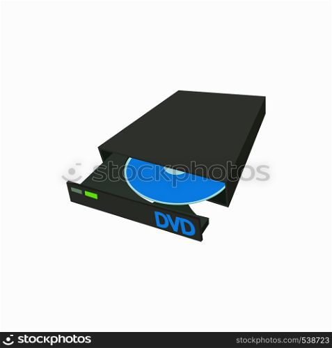 Portable external CD DVD burner writer icon in cartoon style on a white background. Portable external CD DVD burner writer icon