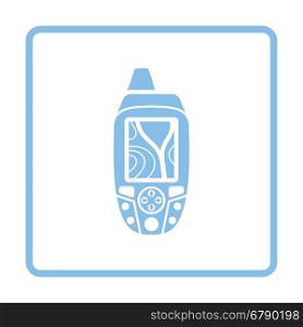 Portable GPS device icon. Blue frame design. Vector illustration.