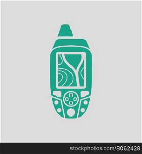 Portable GPS device icon. Gray background with green. Vector illustration.