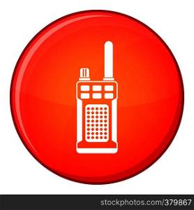 Portable handheld radio icon in red circle isolated on white background vector illustration. Portable handheld radio icon, flat style
