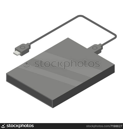 Portable hard drive icon. Isometric of portable hard drive vector icon for web design isolated on white background. Portable hard drive icon, isometric style