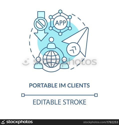 Portable IM client blue concept icon. Instant messenger service for mobile. Messaging software abstract idea thin line illustration. Vector isolated outline color drawing. Editable stroke. Portable IM client blue concept icon