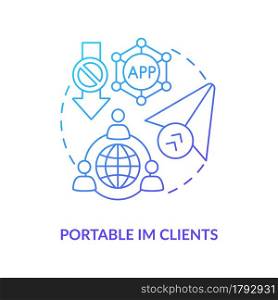 Portable IM client blue gradient concept icon. Instant messenger services for mobile. Messaging software abstract idea thin line illustration. Vector isolated outline color drawing. Portable IM client blue gradient concept icon