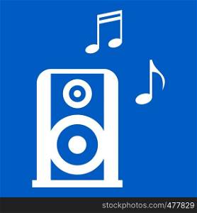 Portable music speacker icon white isolated on blue background vector illustration. Portable music speacker icon white