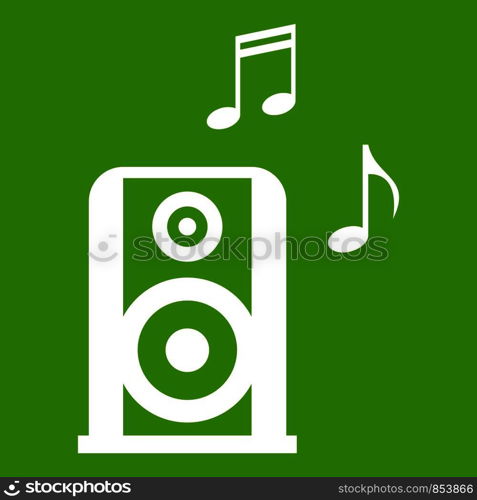 Portable music speacker icon white isolated on green background. Vector illustration. Portable music speacker icon green