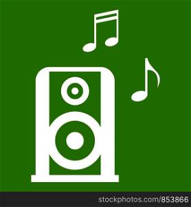 Portable music speacker icon white isolated on green background. Vector illustration. Portable music speacker icon green