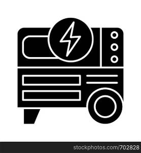 Portable power generator glyph icon. Home electric generator. Silhouette symbol. Negative space. Vector isolated illustration. Portable power generator glyph icon