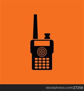 Portable radio icon. Orange background with black. Vector illustration.