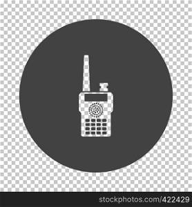 Portable radio icon. Subtract stencil design on tranparency grid. Vector illustration.