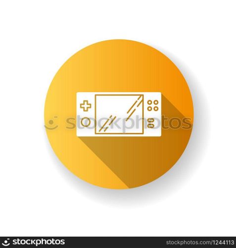 Portable video game console flat design long shadow glyph icon. Handheld gaming gadget with buttons. Pocket electronic device for playing games. Entertainment. Silhouette RGB color illustration