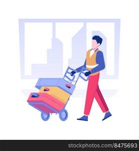 Porter service isolated concept vector illustration. Porter service man carrying the passengers suitcases, business class travel, making travelling easy, guest greeting vector concept.. Porter service isolated concept vector illustration.