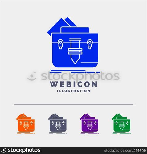 portfolio, Bag, file, folder, briefcase 5 Color Glyph Web Icon Template isolated on white. Vector illustration. Vector EPS10 Abstract Template background