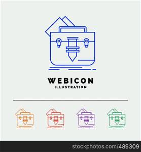 portfolio, Bag, file, folder, briefcase 5 Color Line Web Icon Template isolated on white. Vector illustration. Vector EPS10 Abstract Template background