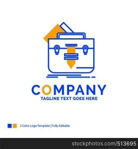 portfolio, Bag, file, folder, briefcase Blue Yellow Business Logo template. Creative Design Template Place for Tagline.