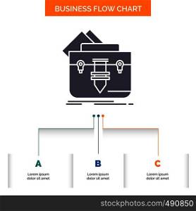 portfolio, Bag, file, folder, briefcase Business Flow Chart Design with 3 Steps. Glyph Icon For Presentation Background Template Place for text.. Vector EPS10 Abstract Template background