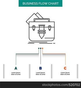 portfolio, Bag, file, folder, briefcase Business Flow Chart Design with 3 Steps. Line Icon For Presentation Background Template Place for text. Vector EPS10 Abstract Template background