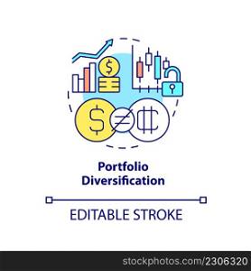 Portfolio diversification concept icon. Crypto-currency respective strength abstract idea thin line illustration. Isolated outline drawing. Editable stroke. Arial, Myriad Pro-Bold fonts used. Portfolio diversification concept icon