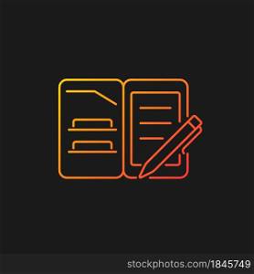 Portfolio folder gradient vector icon for dark theme. Keeping paper documents safely. Carrying papers, drawings in case. Thin line color symbol. Modern style pictogram. Vector isolated outline drawing. Portfolio folder gradient vector icon for dark theme