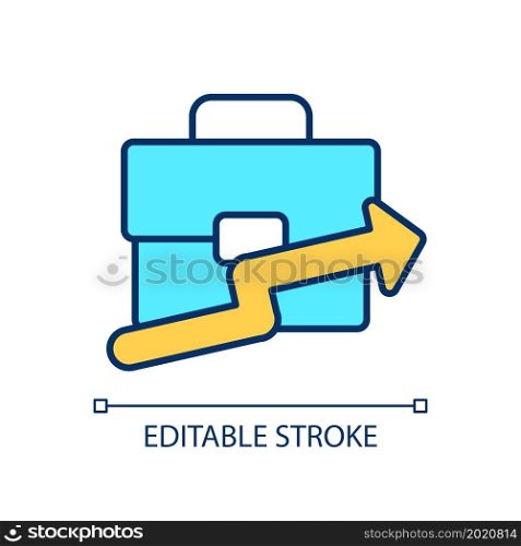 Portfolio investment RGB color icon. Shares and stocks. Investors capital. Briefcase. Business asset. Growth and development. Isolated vector illustration. Simple filled line drawing. Editable stroke. Portfolio investment RGB color icon