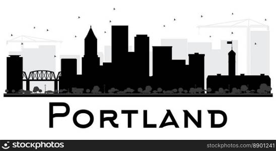 Portland City skyline black and white silhouette. Vector illustration. Simple flat concept for tourism presentation, banner, placard or web site. Cityscape with landmarks.