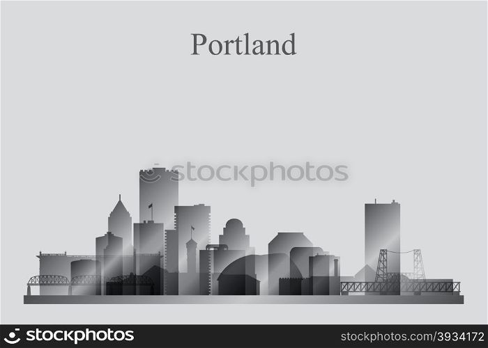 Portland city skyline silhouette in grayscale, vector illustration