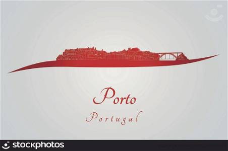 Porto skyline in red and gray background in editable vector file