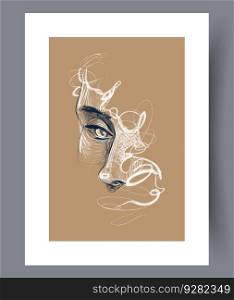 Portrait girl aesthetics sight wall art print. Contemporary decorative background with sight. Wall artwork for interior design. Printable minimal abstract girl poster.. Portrait girl aesthetics sight wall art print