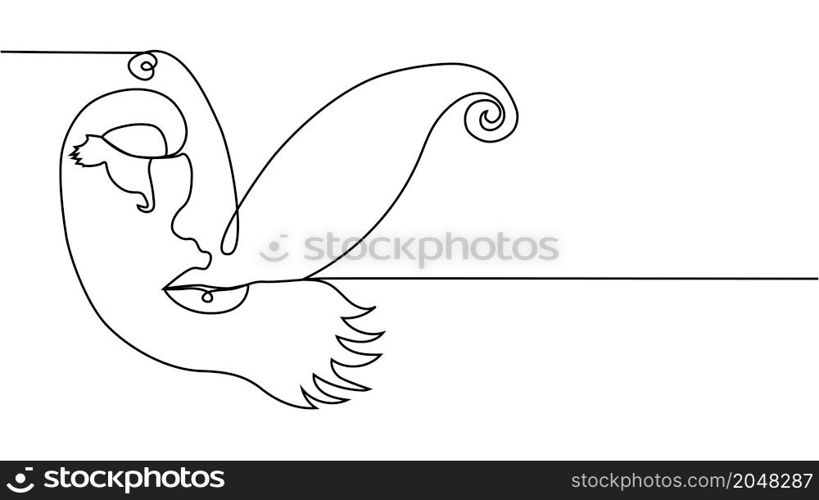 Portrait minimalistic style. Half of the face is female, half of the face is a butterfly wing. Beauty concept. lashes follow contour of butterfly&rsquo;s wing. The woman inside. abstract face with butterfly one line drawing. Portret minimalistic style