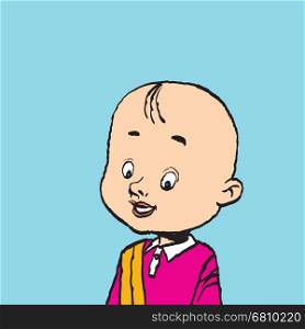 Portrait of a bald boy isolate illustration. Cartoon color illustration isolate. Portrait of a bald boy isolate illustration