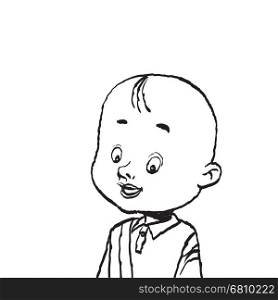 Portrait of a bald boy isolate illustration. Cartoon illustration isolate. Black and white outline. Portrait of a bald boy isolate illustration
