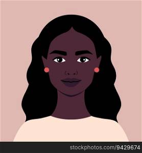 Portrait of a beautiful African woman. Full face portrait in flat style. Avatar. Female. Diversity