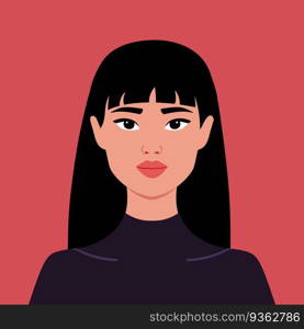 Portrait of a beautiful Asian woman. Full face portrait in flat style. Avatar. Female. Diversity