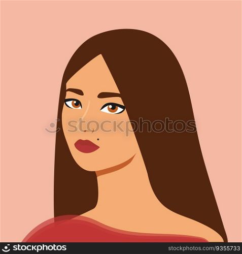 Portrait of a beautiful half turn girl with a beauty spot. Vector illustration in flat style