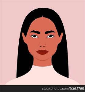 Portrait of a beautiful Latin American woman. Full face portrait in flat style. Avatar. Female. Diversity