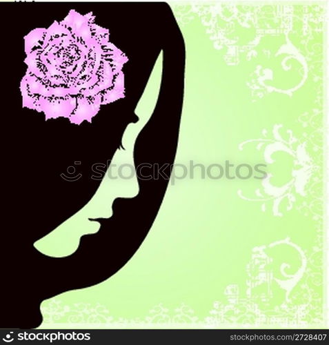 portrait of a girl with flower on pastel vintage background