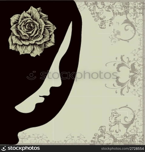 portrait of a girl with flower on vintage background
