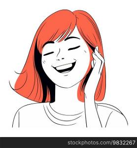 Portrait of a smiling girl with red hair. Vector illustration.