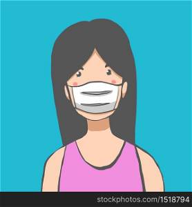 portrait of a woman with face mask. She protect herself from corona virus.