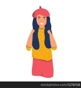 Portrait of a young happy girl. Flat vector illustration. Portrait of a young happy girl Vector illustration