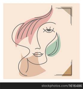 Portrait of an abstract woman, thin line, minimalist style. Flat design
