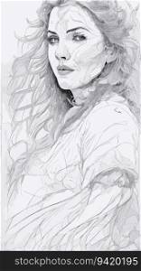 Portrait of Beauty  Clean Line Art Coloring Book with Photorealistic Full Body Portrait of a Beautiful Woman