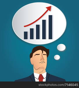 Portrait of businessman thinking with high graph icon. business concept