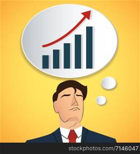 Portrait of businessman thinking with high graph icon. business concept