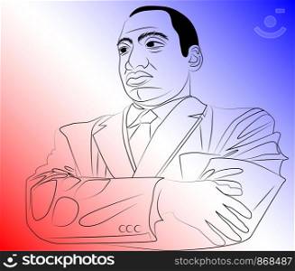 Portrait of Martin Luther King on the background of the colors of the US flag