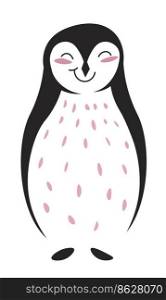Portrait of penguin animal, isolated flightless bird with smiling muzzle. Cartoon character, aquatic or polar creature, habitat wilderness. Posing birdie with blush on cheeks. Vector in flat style. Cute penguin aquatic flightless bird portrait