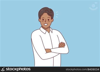Portrait of smiling businessman feel confident and optimistic. Headshot of happy male employee or CEO in formalwear. Leadership concept. Flat vector illustration. . Portrait of smiling businessman feeling confident 